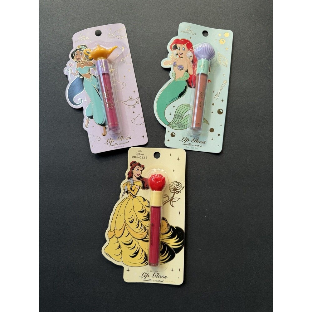Lot of 3 Disney Princess High Shine Lip Gloss Vanilla Scent Arial Belle Jasmine